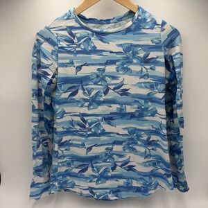 IBKUL Women's XS Pullover Long Mesh Sleeve Golf Tennis Top Blue White floral